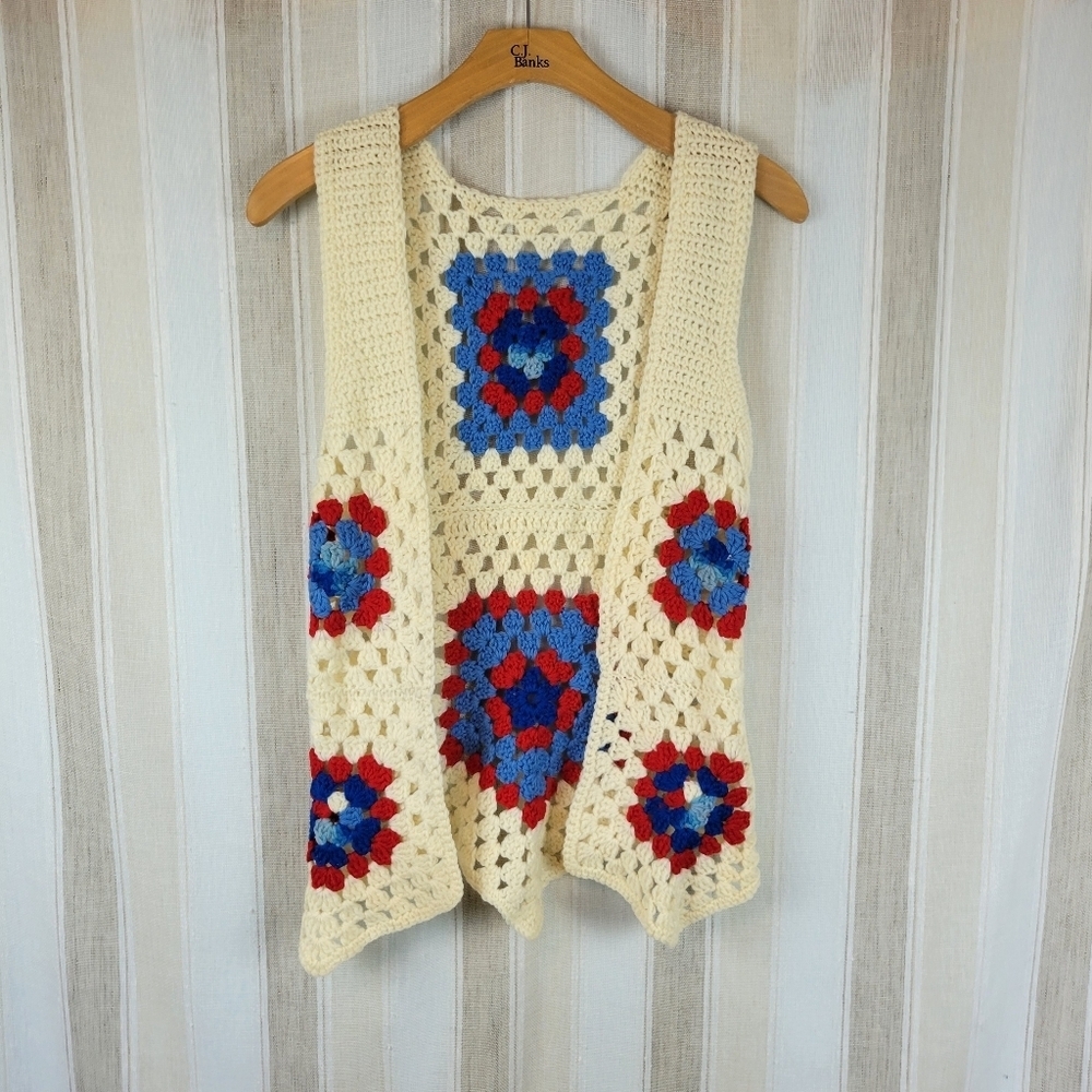 Handmade Granny Square Crochet Vest‎ Sleeveless Sweater One Size
